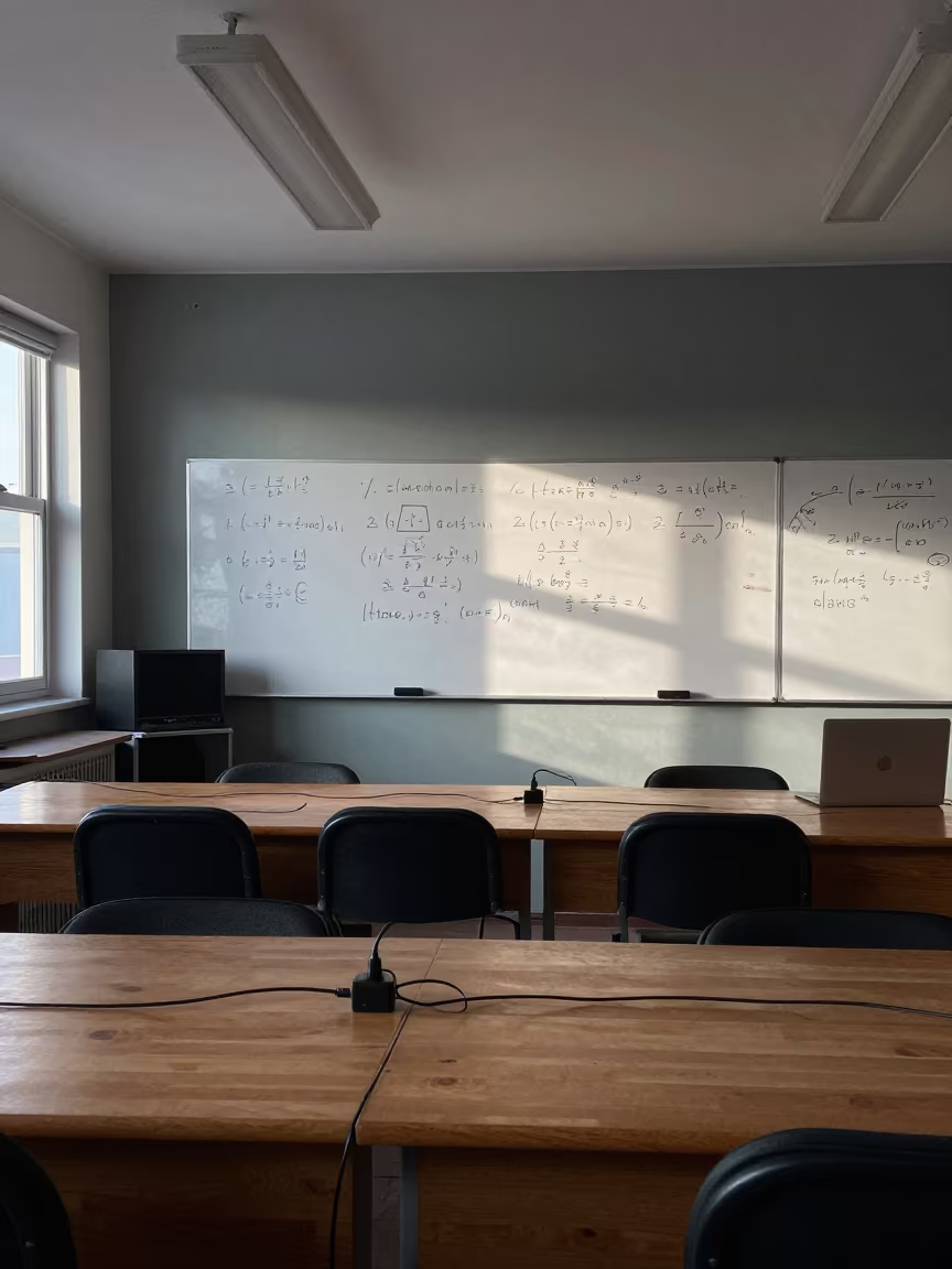 Seminar Room with Whiteboards and Tangled Chargers in in a woodshop classroom in Castries