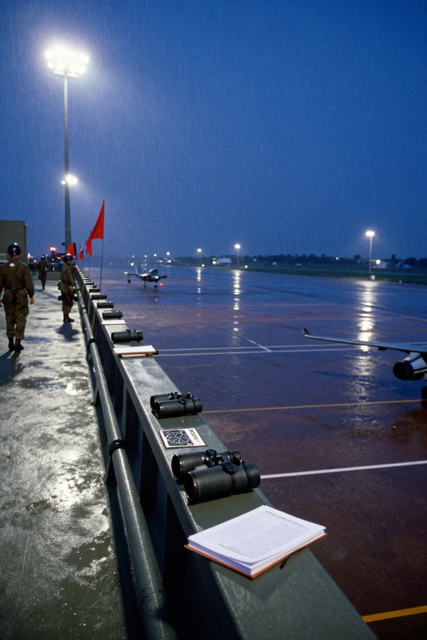 Senegal Airbase Deck Watch at Twilight Drizzle in along an airbase flight line in Senegal