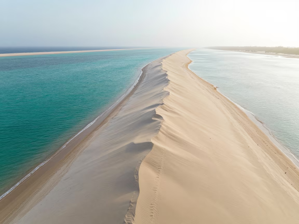 Senegal Sand Spit Turquoise Lagoon Aerial View in in Senegal