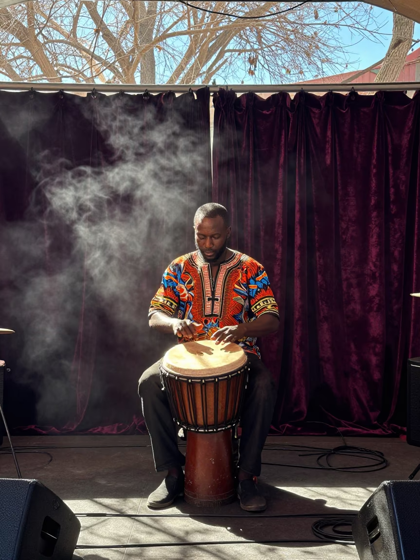 Senegalese Drummer in Tucson Jazz Club in at a jazz club in Tucson