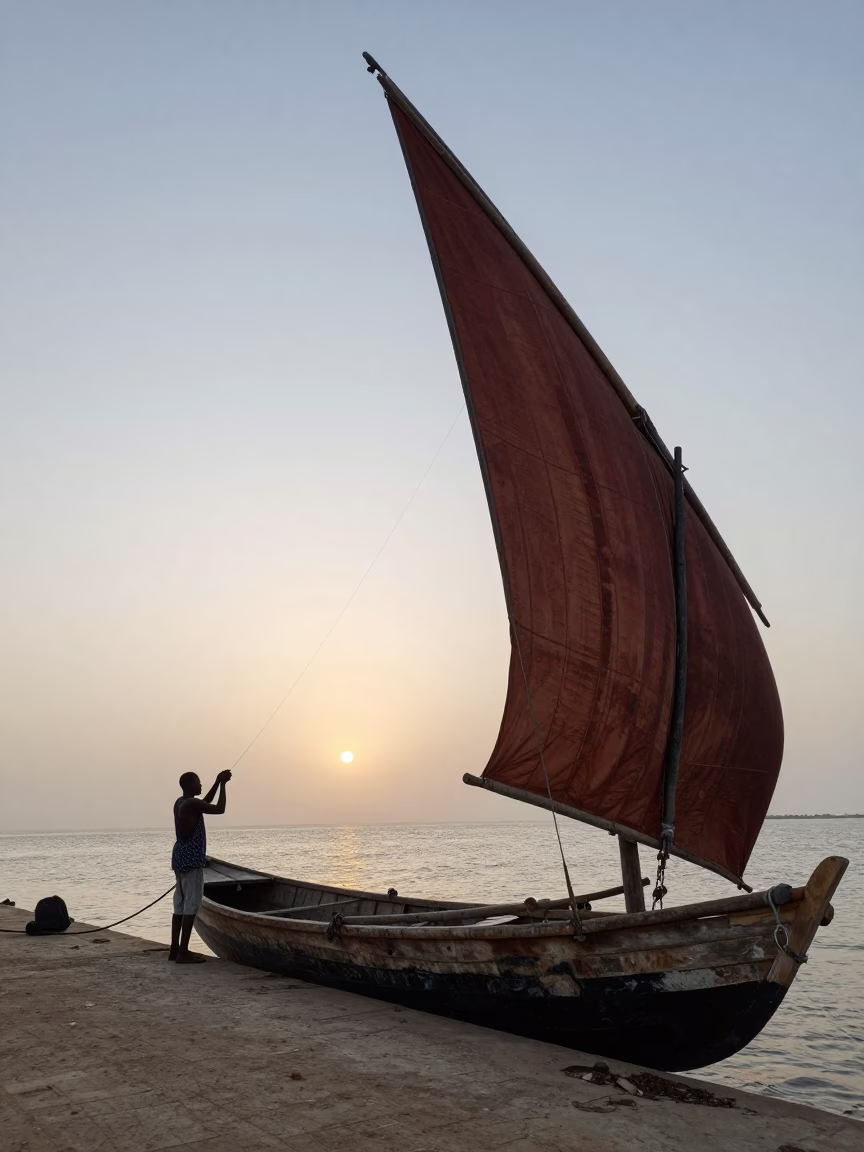 Senegalese Fisherman just after sunrise in Dakar in in Dakar, Senegal