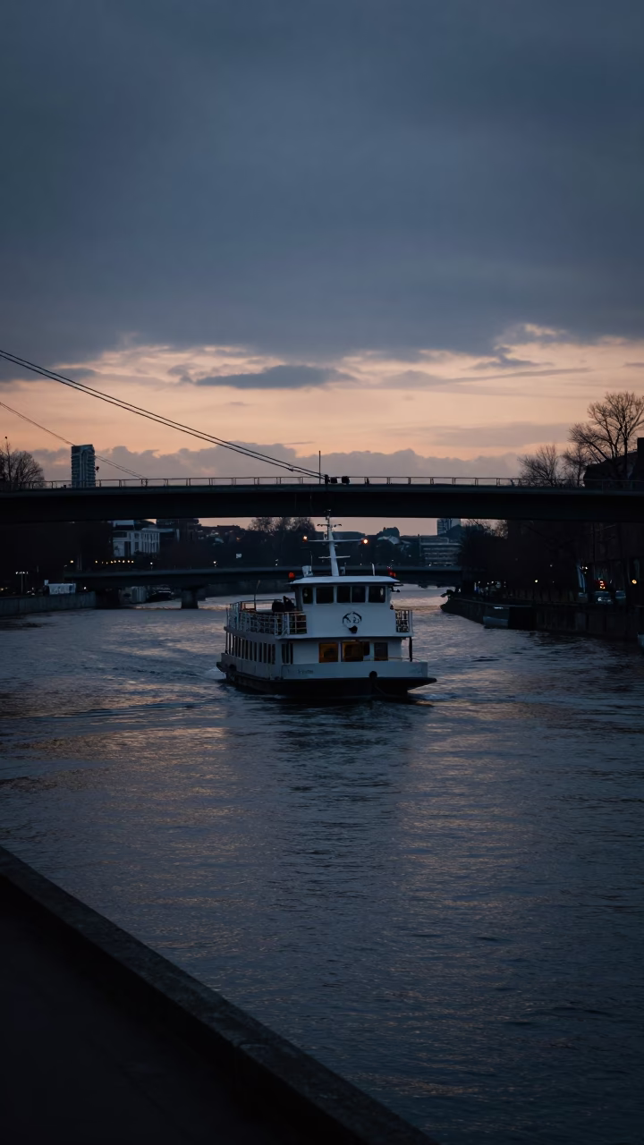 Senne River in Brussels at The Predawn Darkness Light in in Brussels, Belgium