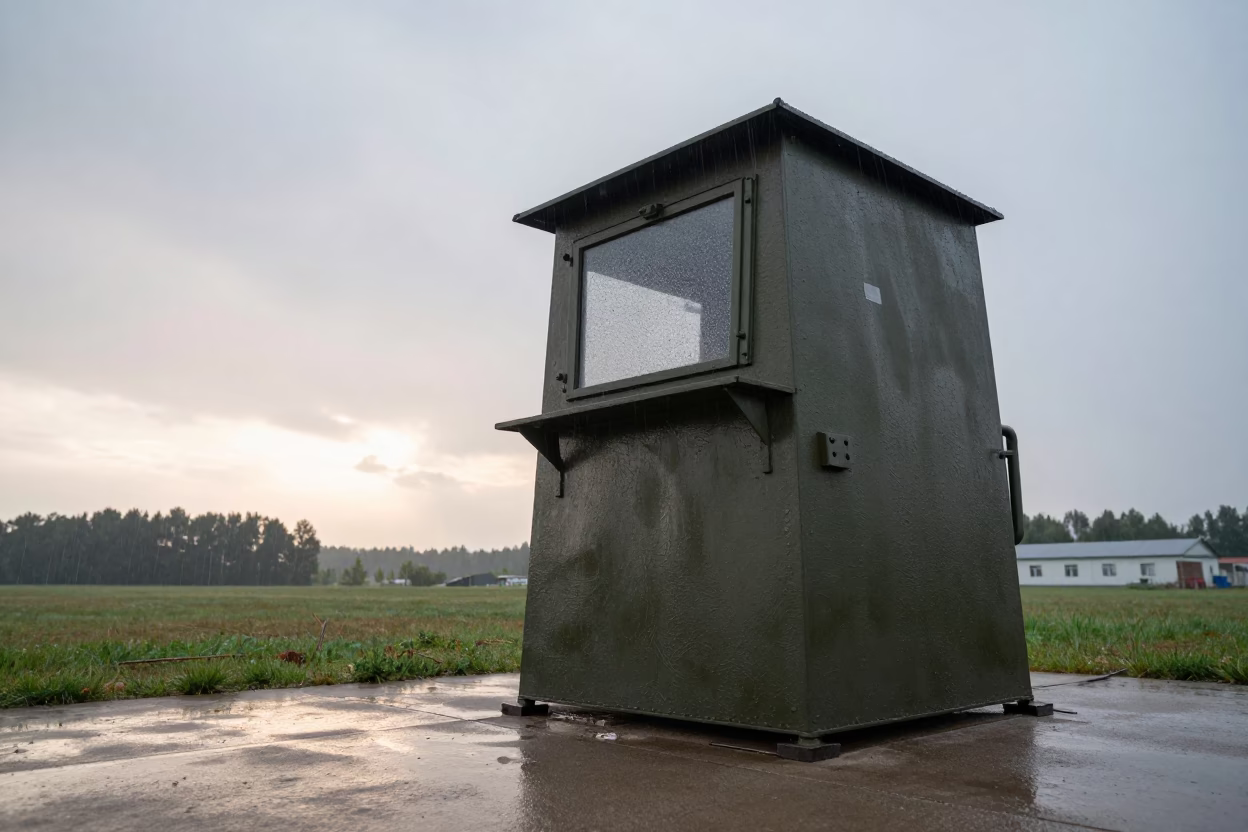 Sentry Stove Corner Dawn Latvian Airbase in along an airbase flight line in Latvia