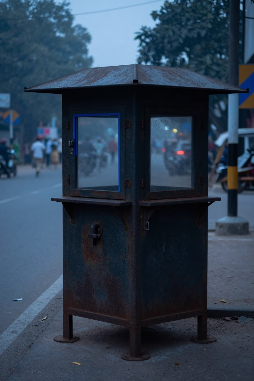 Sentry Stove Corner Evening Shadow Kathmandu in at a checkpoint lane near Freak Street, Kathmandu