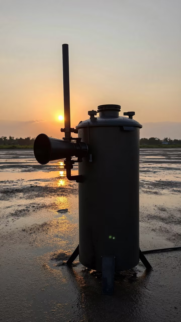 Silhouetted Sentry Stove at Kaohsiung Sunset Monsoon in beside a convoy halt on open ground near Kaohsiung
