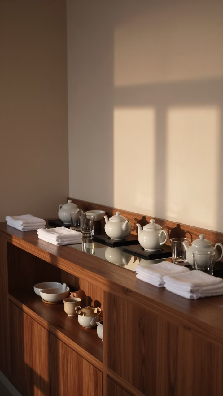Seochon Spa Tea Counter Winter Reset in at a reception desk under warm light in Seochon, Seoul