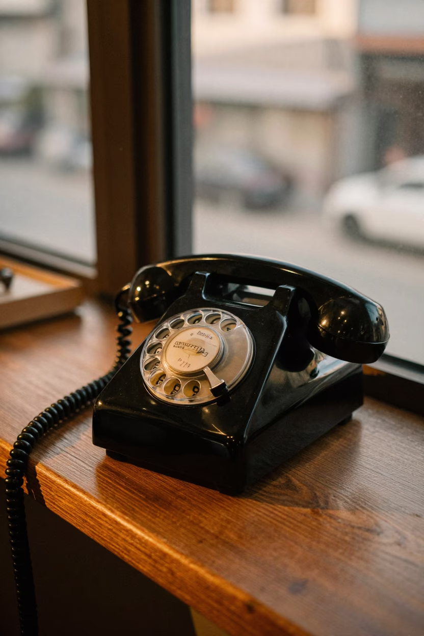 Seoul Bakelite Telephone at Honeyed Evening Light in in Seoul, South Korea