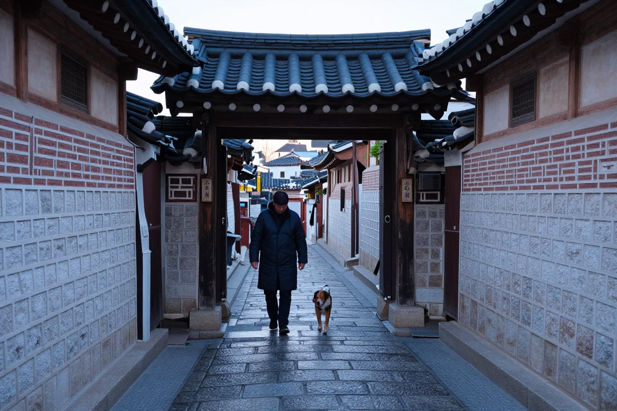 Seoul Dog at Early Morning Light in in Seoul, South Korea