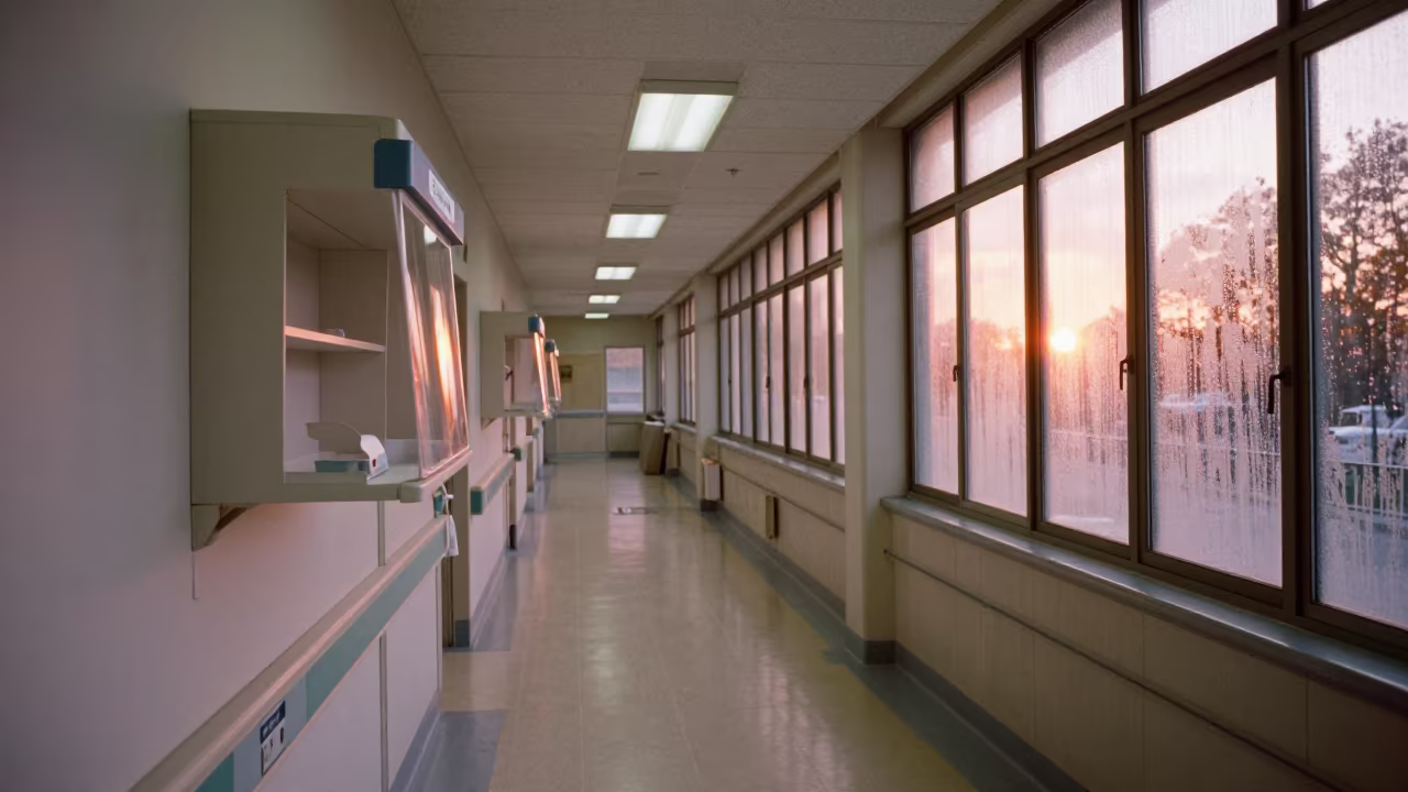 Seoul Hospital Corridor with Privacy Glass Shelf in inside a hospital corridor in Seoul