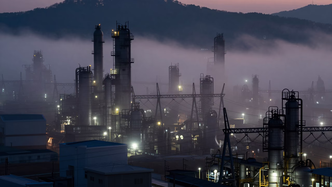 Seoul Industrial Fog at The Predawn Darkness Light in in Seoul, South Korea