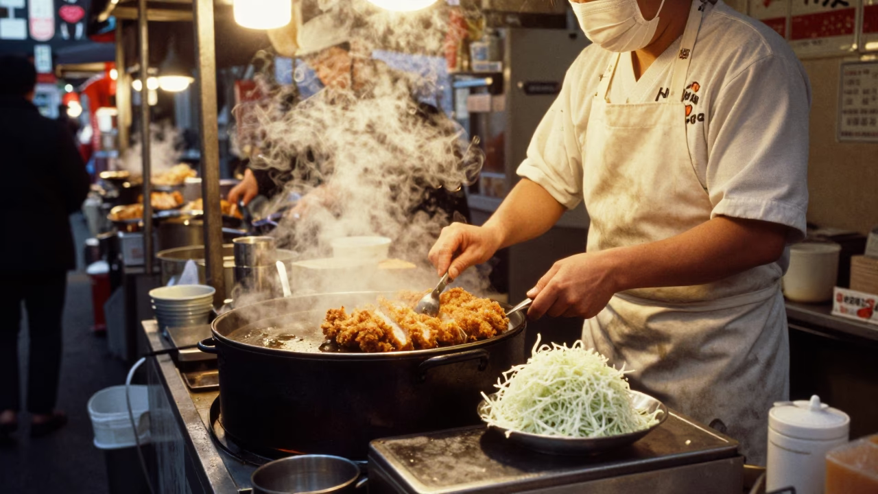 Seoul Japanese Tonkatsu at Honeyed Evening Light in in Seoul, South Korea