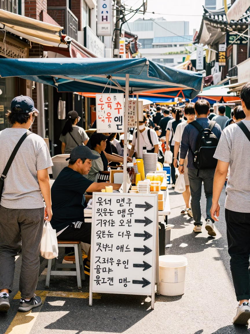 Seoul Market Stall at Midday Light in in Seoul, South Korea