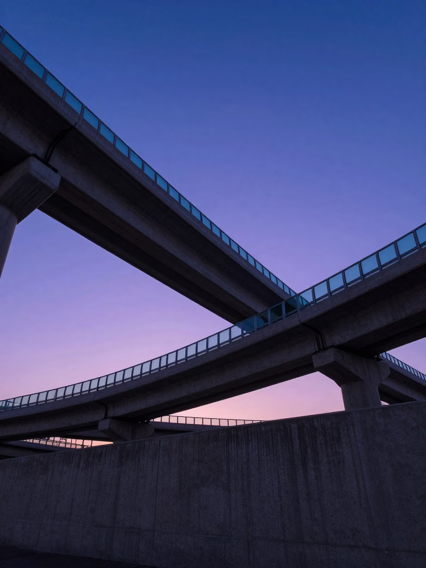 Seoul Overpass Ramp Against Indigo Twilight Sky with Glass Bottles on Concrete Barrier in in Seoul, South Korea