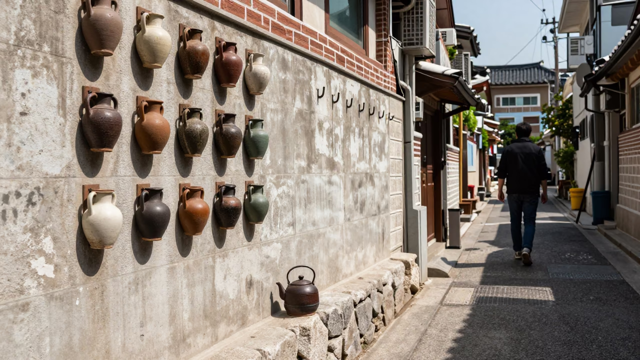 Seoul Pedestrian at Flat Noon Light in in Seoul, South Korea