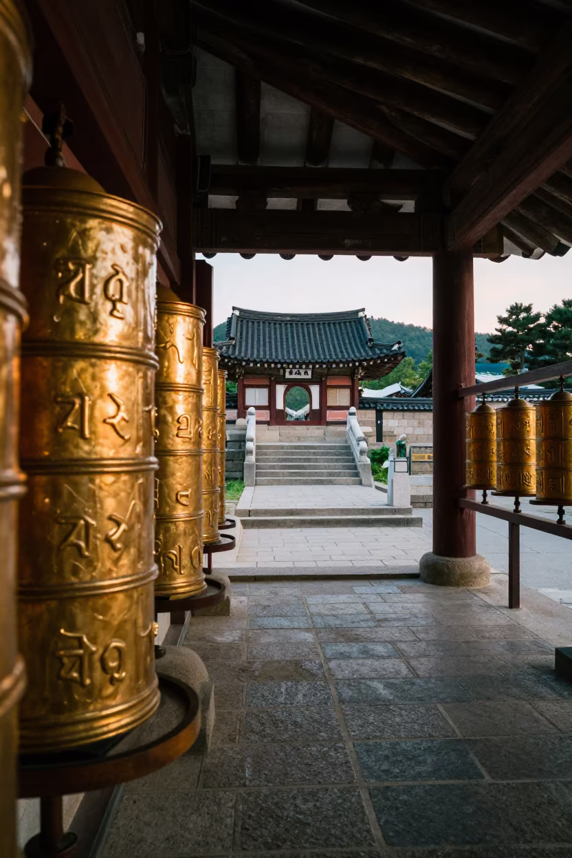 Seoul Prayer Wheel Corridor Sunset Light in beside a prayer wheel corridor in Seoul