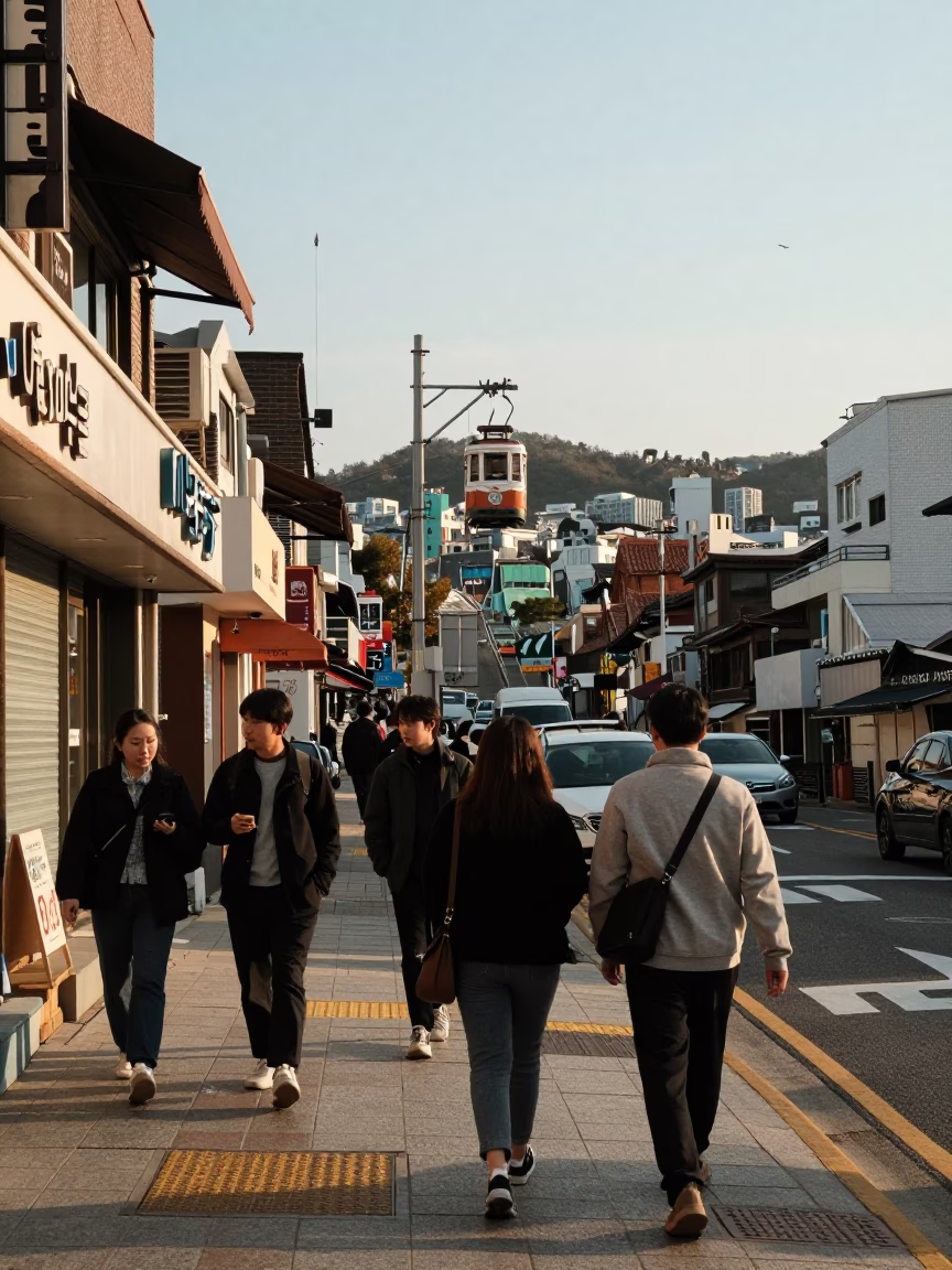 Seoul Street Corner at Clear Late-afternoon Light in in Seoul, South Korea