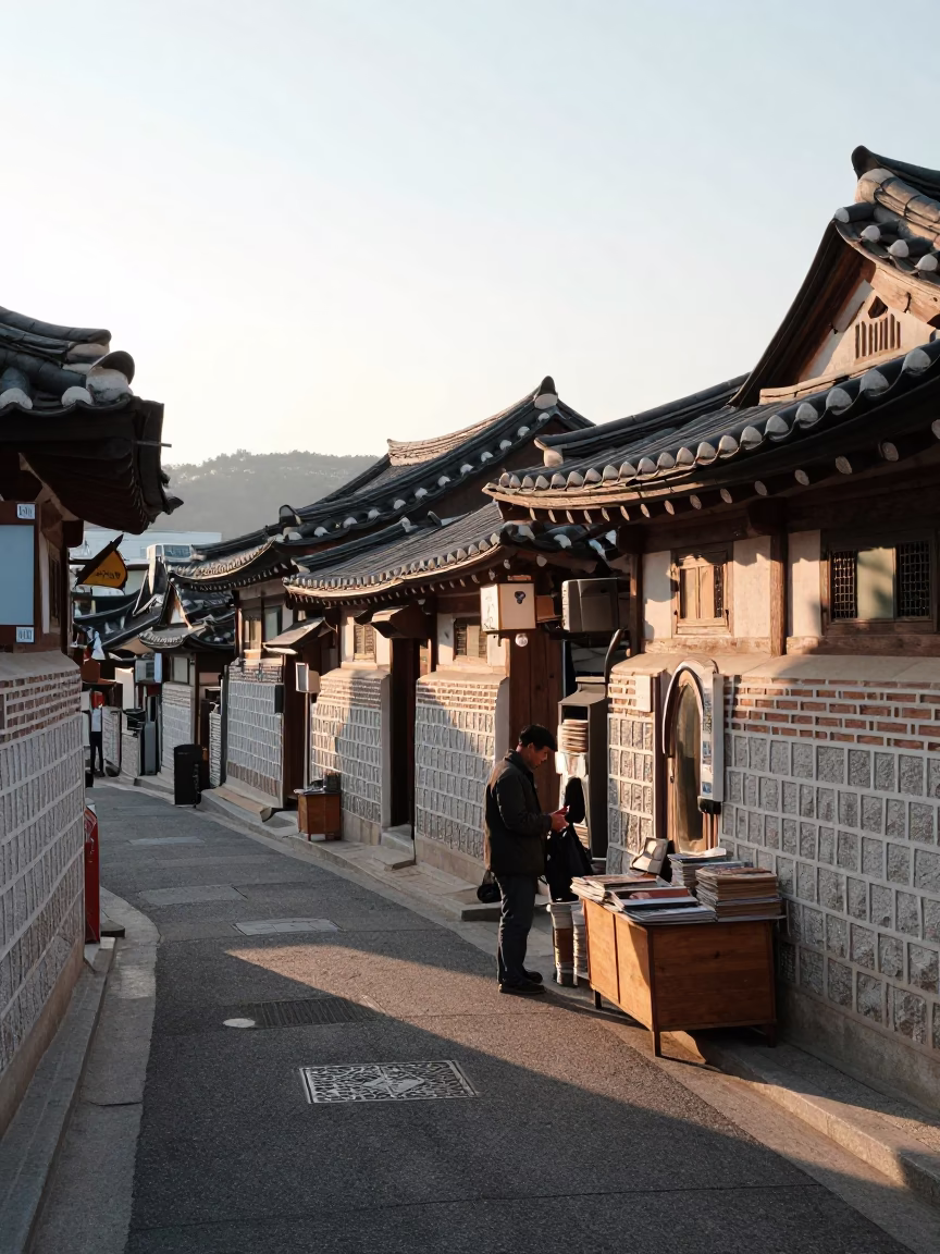 Seoul Street Morning with Magazines and Urban Life in in Seoul, South Korea