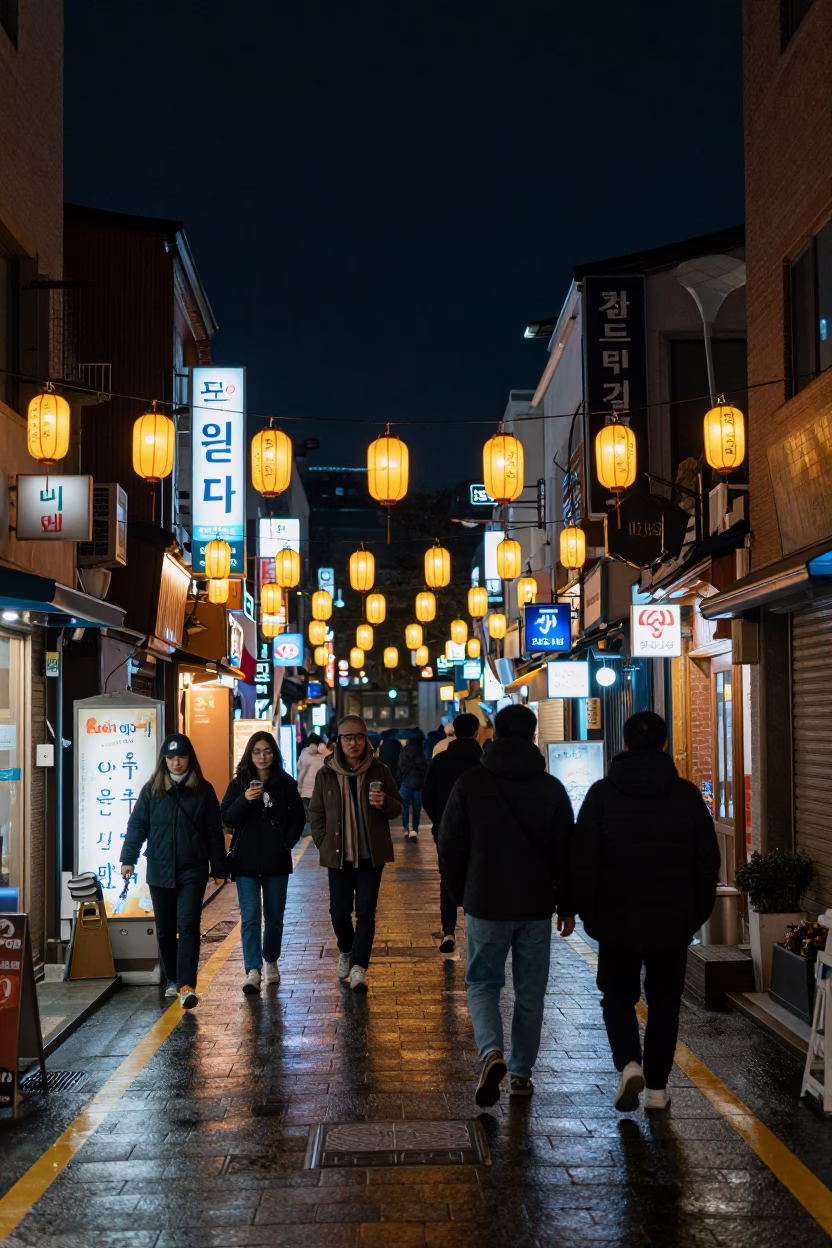 Seoul Street Scene at The Deepest Night Sky Light in in Seoul, South Korea