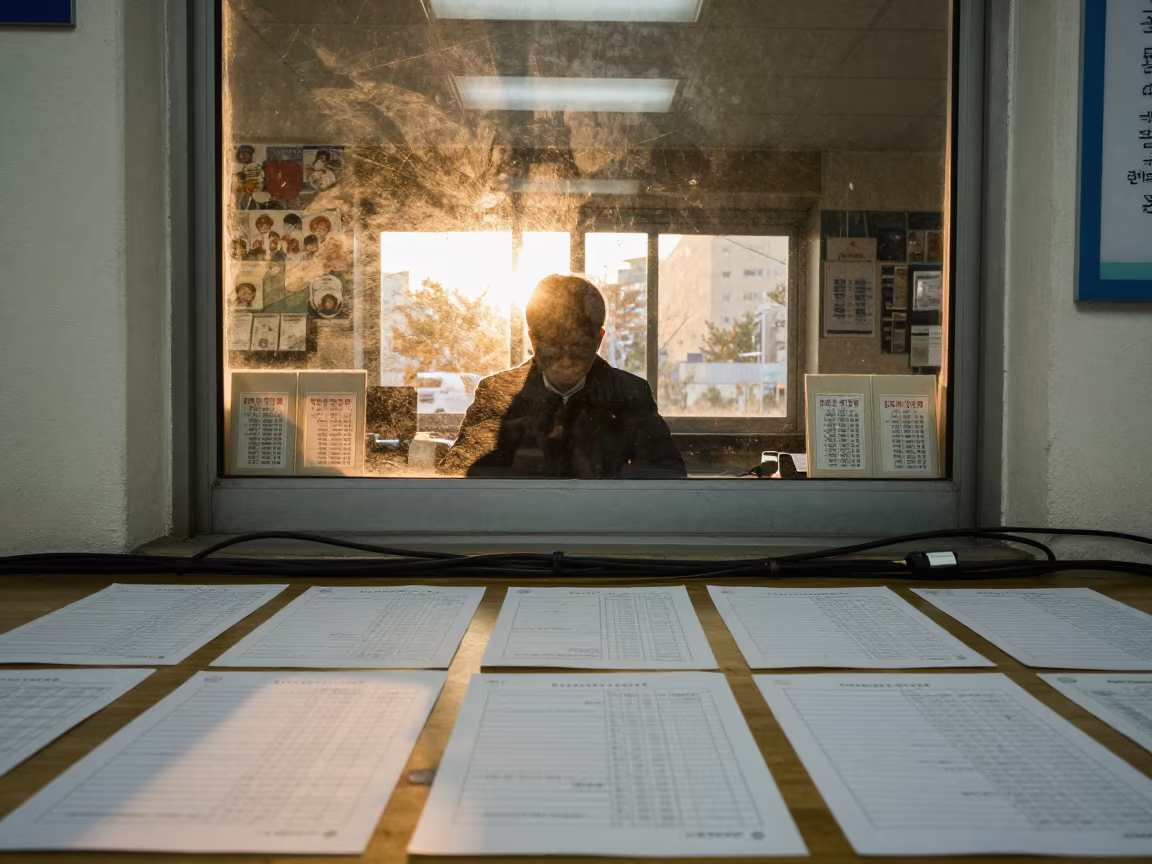 Seoul Town Clerk Window Silhouette Golden Hour in in a community center hall in Seoul