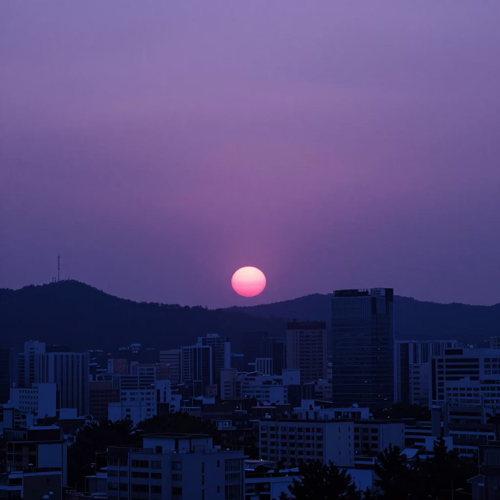 Seoul Violet Dusk at As The Sun Drops Toward The Horizon in in Seoul, South Korea