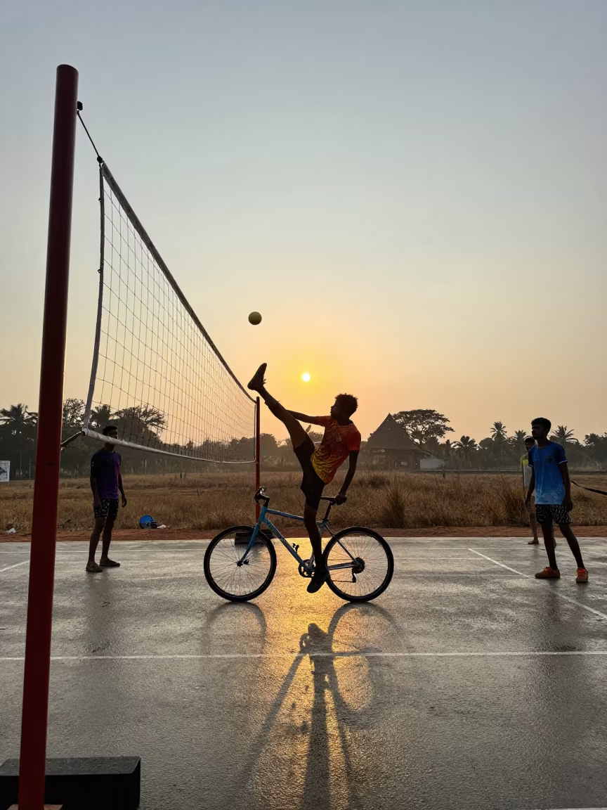 Sepak Takraw Bicycle Kick at Galle Roadside Stop in at a roadside stop near Galle