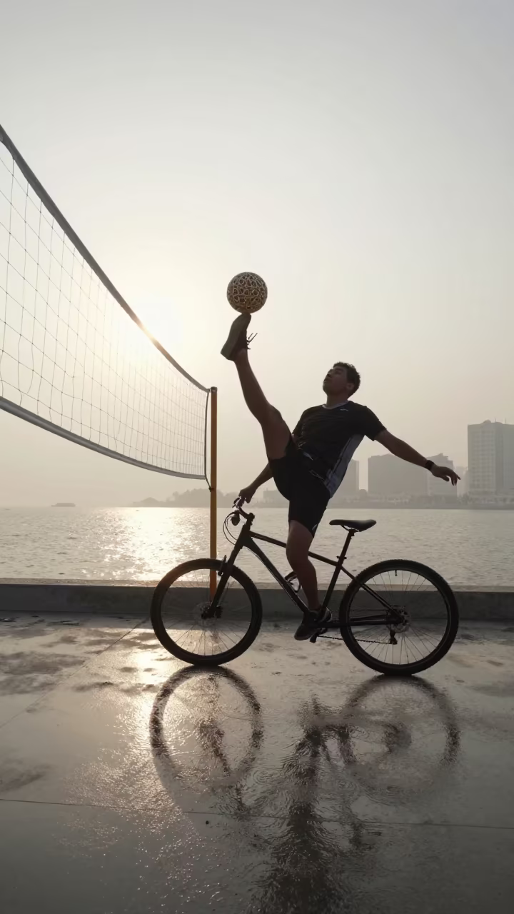 Sepak Takraw Bicycle Kick at Hamad Town Quay in at a harbor quay near Hamad Town