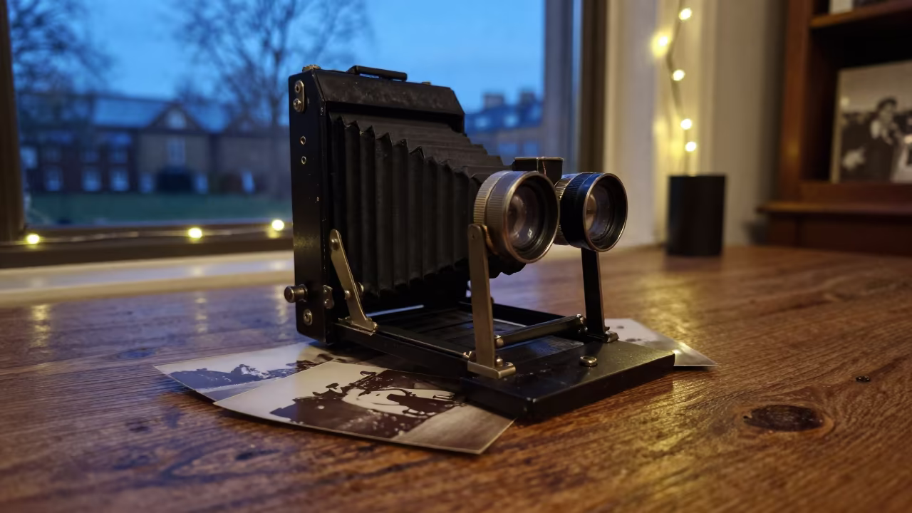 Sepia Stereoscope on Wooden Workbench Blue Hour in on a wooden workbench near Greenwich, London