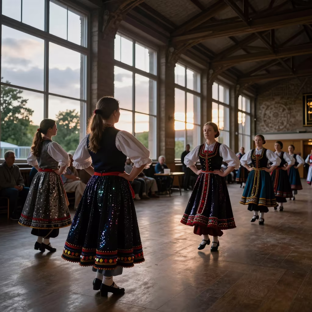 Sequin Hems in Predawn Derby Hall in in a ceremonial hall near Derby
