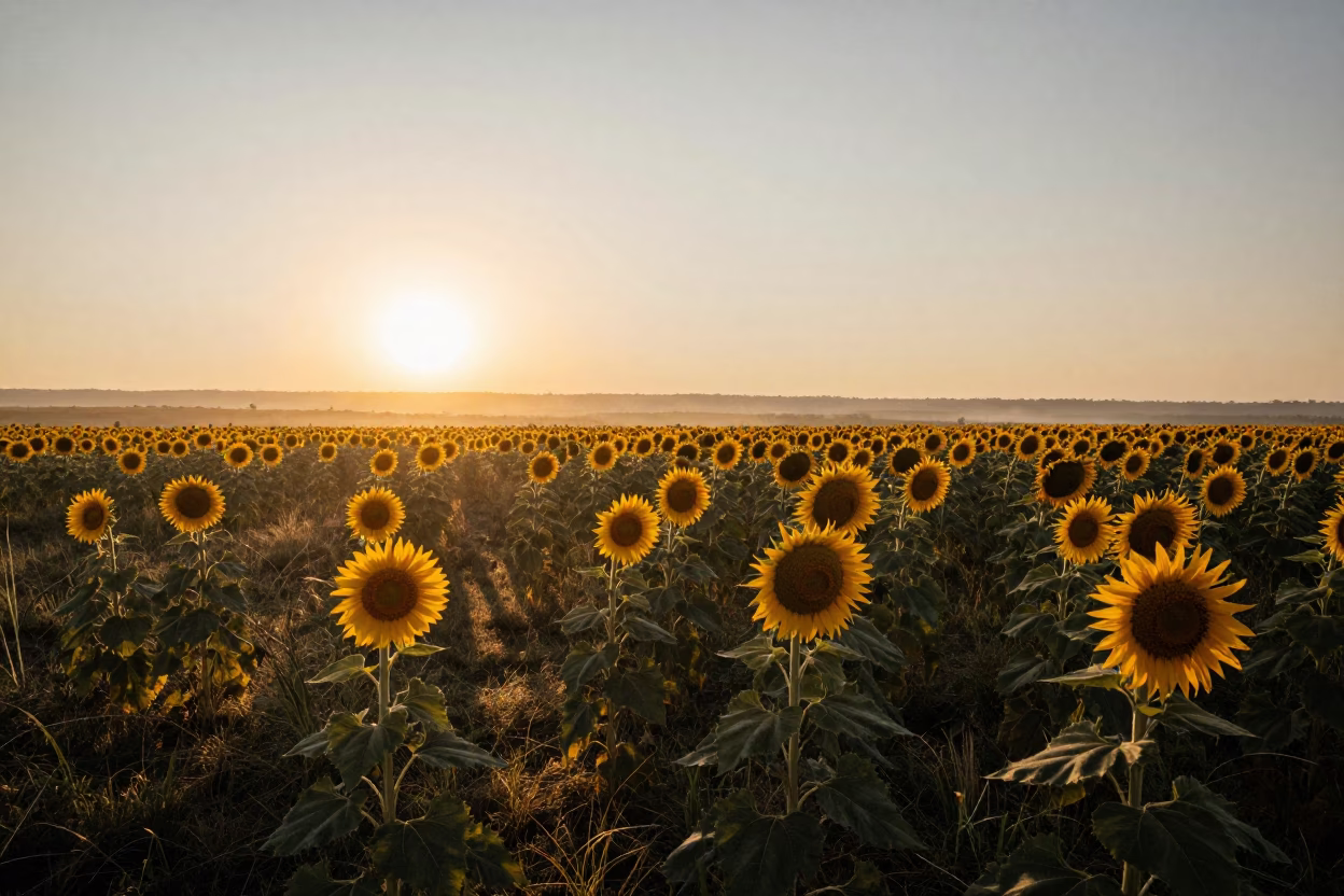 Serengeti Sunflowers Golden Hour Fog in in the Serengeti