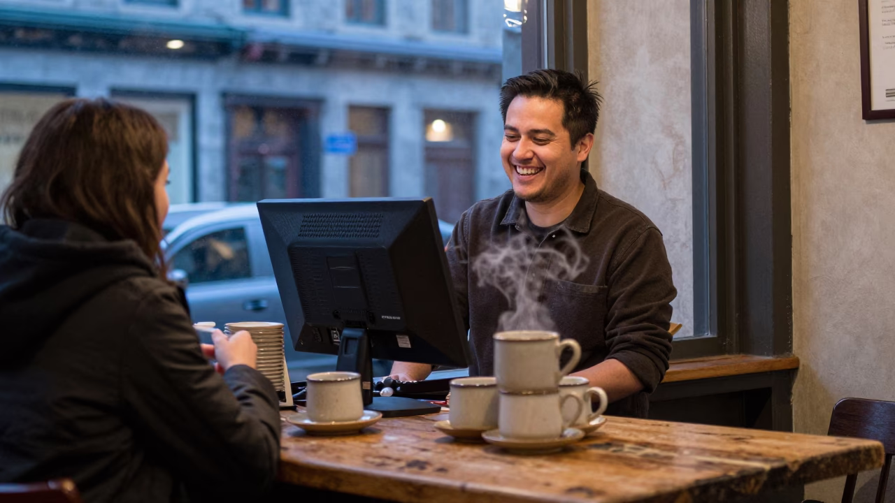 Server Laughing in Montreal in in Montreal, Quebec, Canada