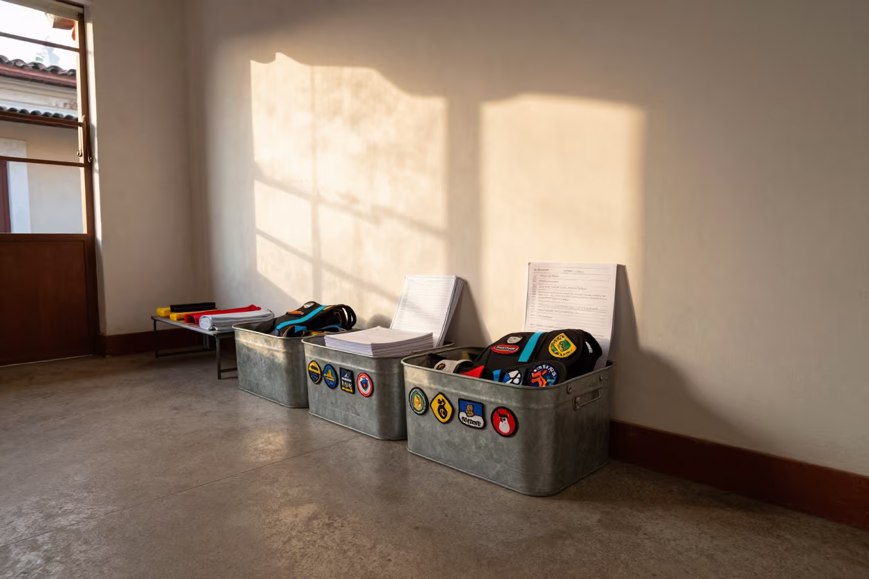 Service Dog Vest Patch Bin in Santiago Cuba Room in inside an adoption room near Santiago de Cuba