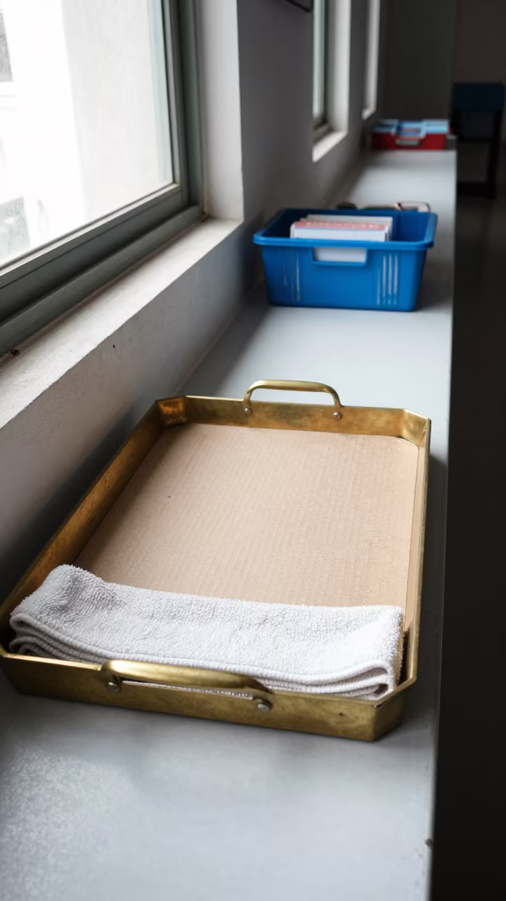 Service Tray in Old Dhaka Corridor Noon Light in in a quiet guest corridor in Old Dhaka, Dhaka