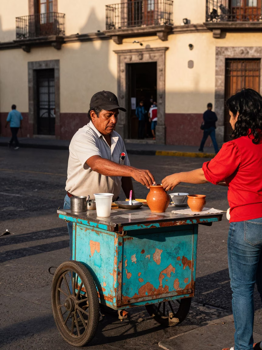 Serving Atole in Mexico City in in Mexico City, Mexico