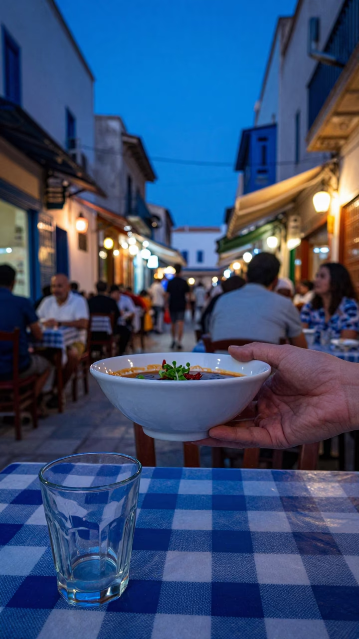Serving Bowls at The Last Blue Light Of Evening in Tunis in in Tunis, Tunisia