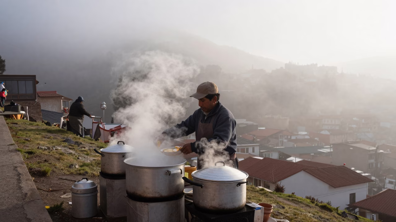 Serving Breakfast in La Paz in in La Paz, Bolivia