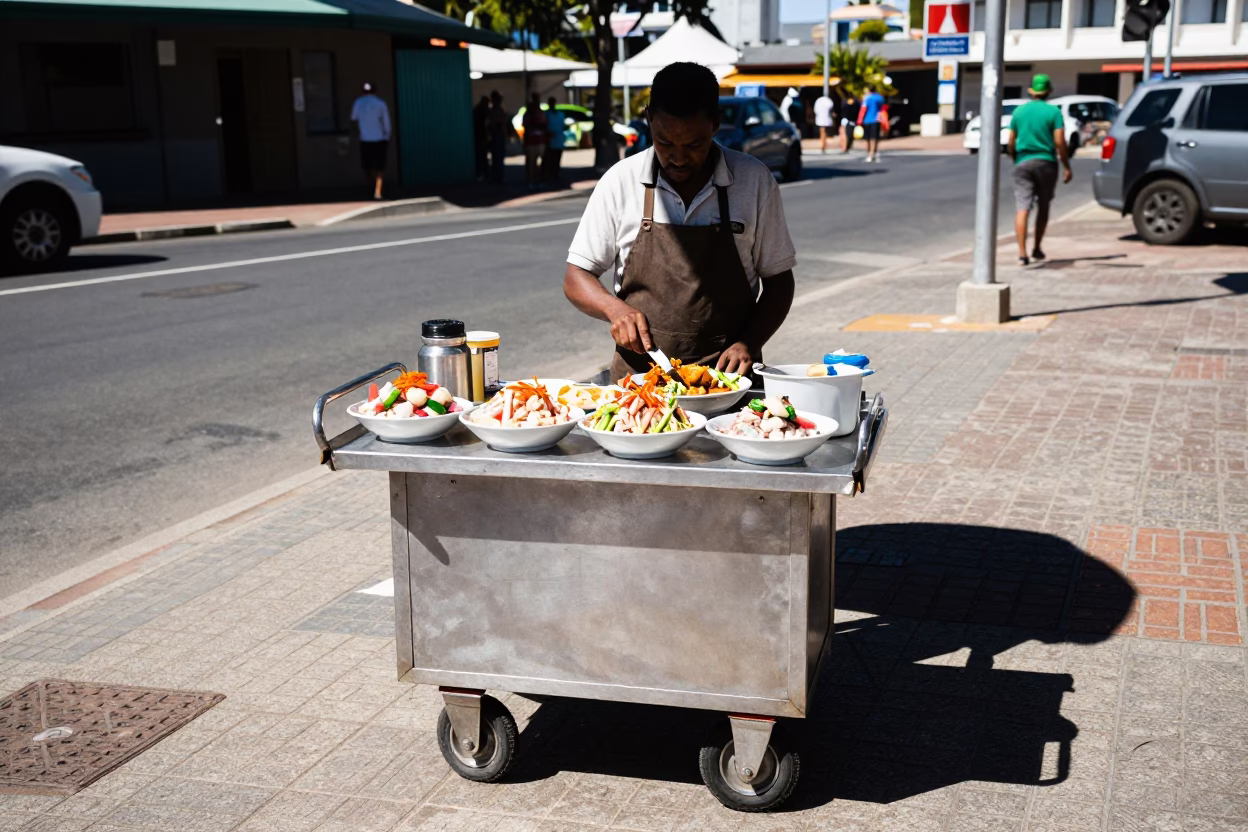 Serving Ceviche in Cape Town at The Flat Glare Of Noon Light in in Cape Town, South Africa