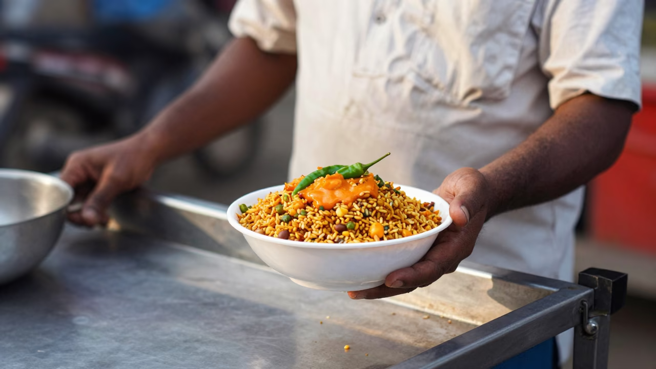 Serving Chaat in Mumbai at The Early Morning Light in in Mumbai, India
