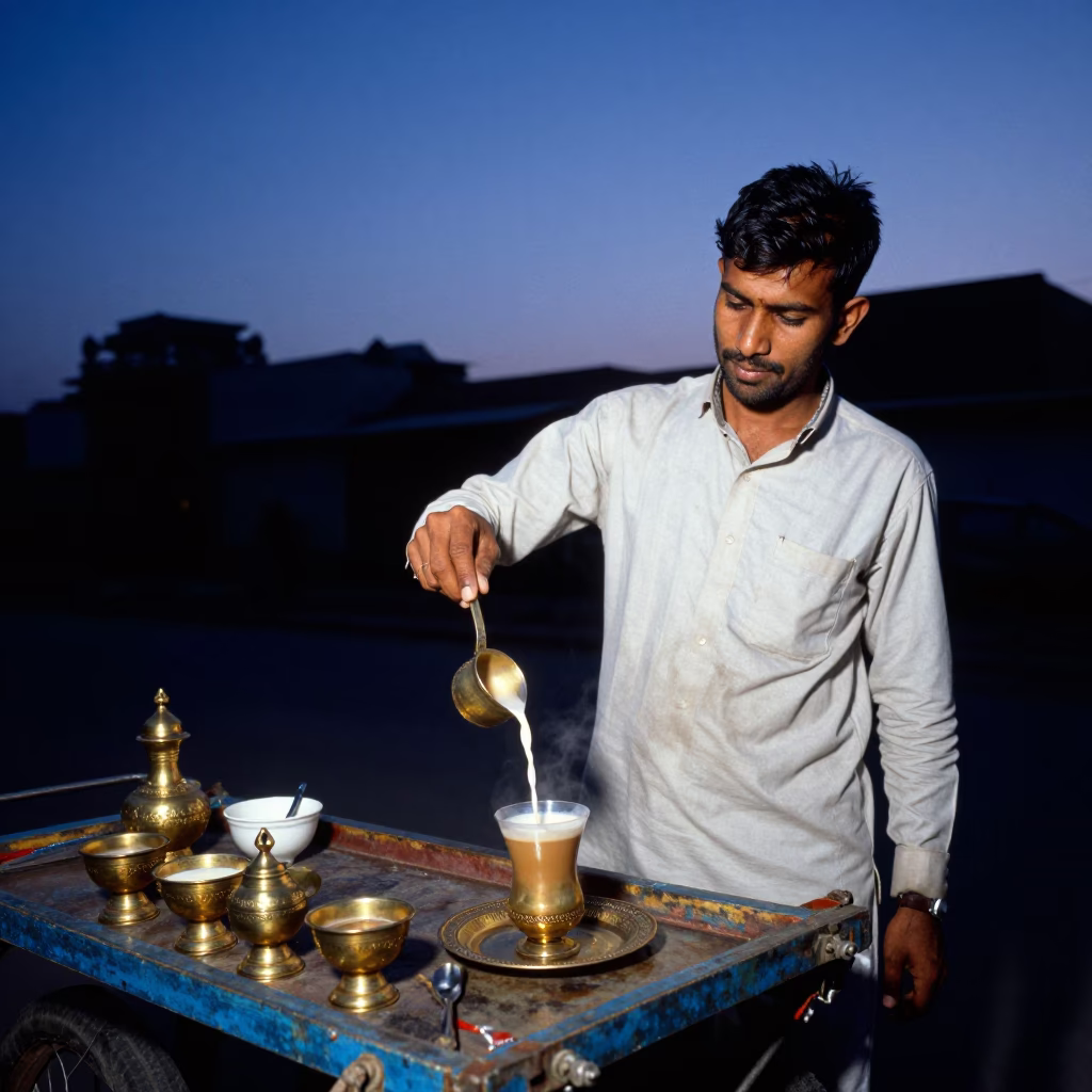 Serving Chai in Jaipur at Blue Hour in in Jaipur, India