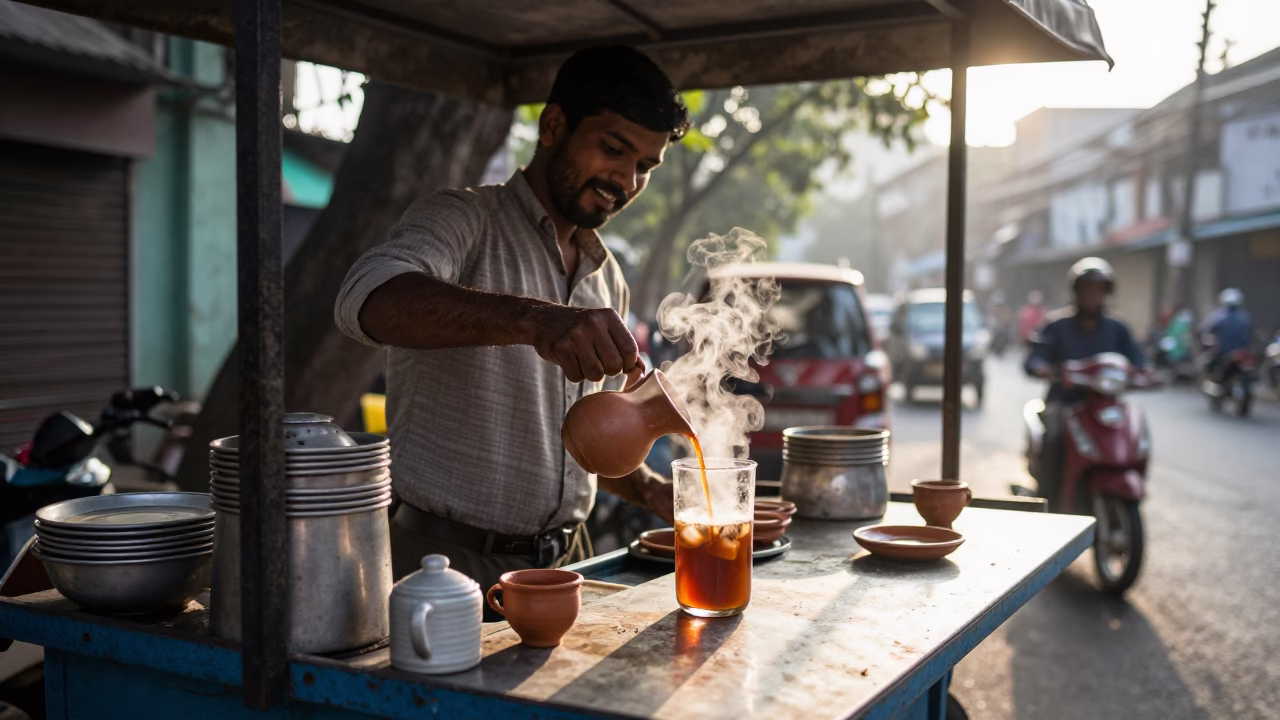 Serving Chai in Kolkata at The Late Morning Light in in Kolkata, India