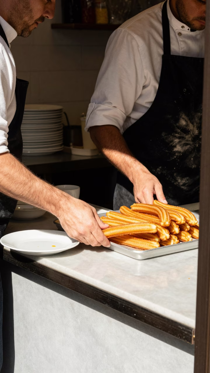 Serving Churros in Madrid in in Madrid, Spain