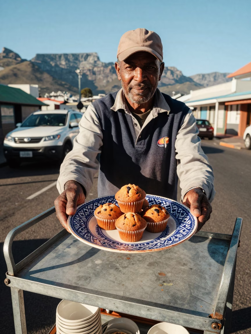 Serving Coffee in Cape Town at Late Morning Light in in Cape Town, South Africa