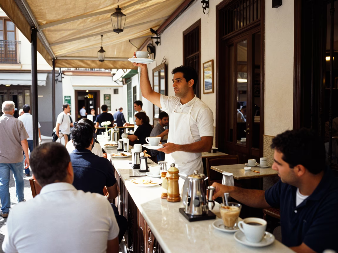 Serving Coffee in Granada in in Granada, Spain