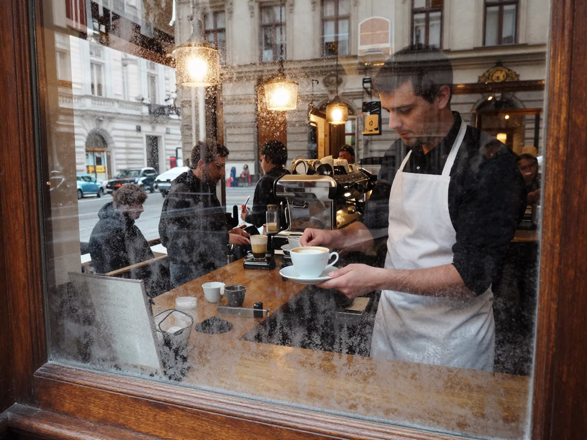 Serving Coffee in Vienna in in Vienna, Austria