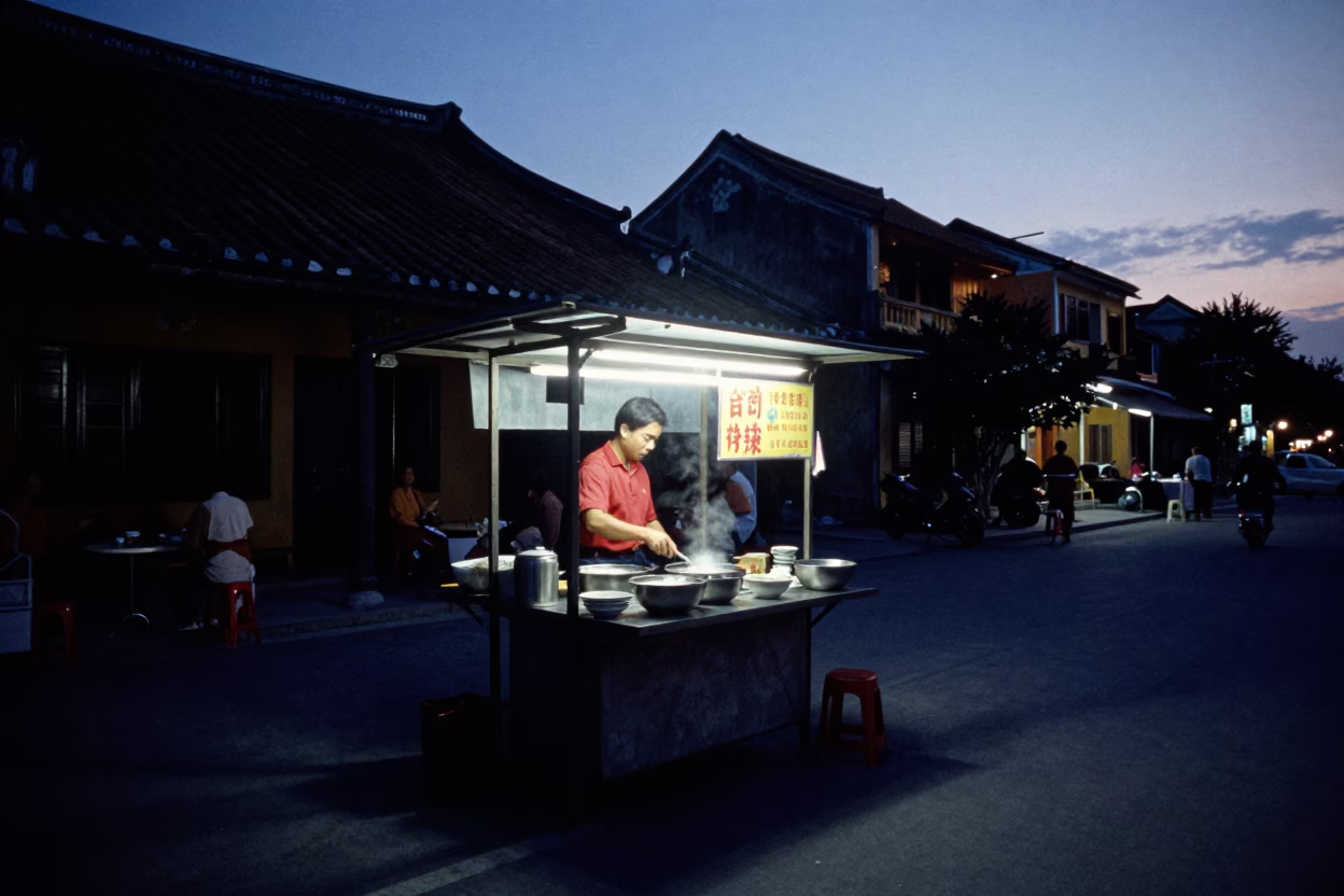 Serving Congee in Hoi An at The Still Hours Before Dawn Light in in Hoi An, Vietnam