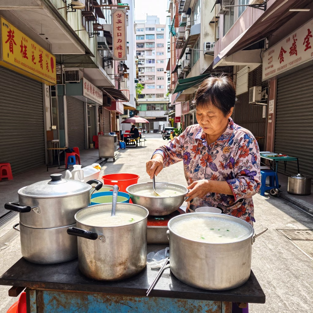 Serving Congee in Hong Kong in in Hong Kong, Hong Kong