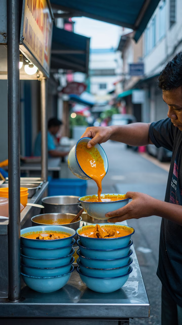 Serving Curry in Kuala Lumpur in in Kuala Lumpur, Malaysia