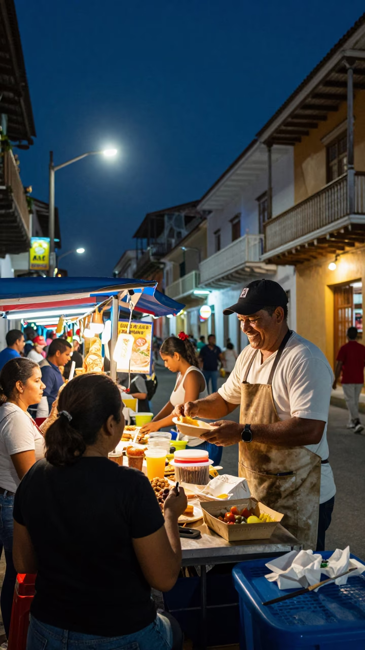 Serving Customers after dark in Cartagena in in Cartagena, Colombia