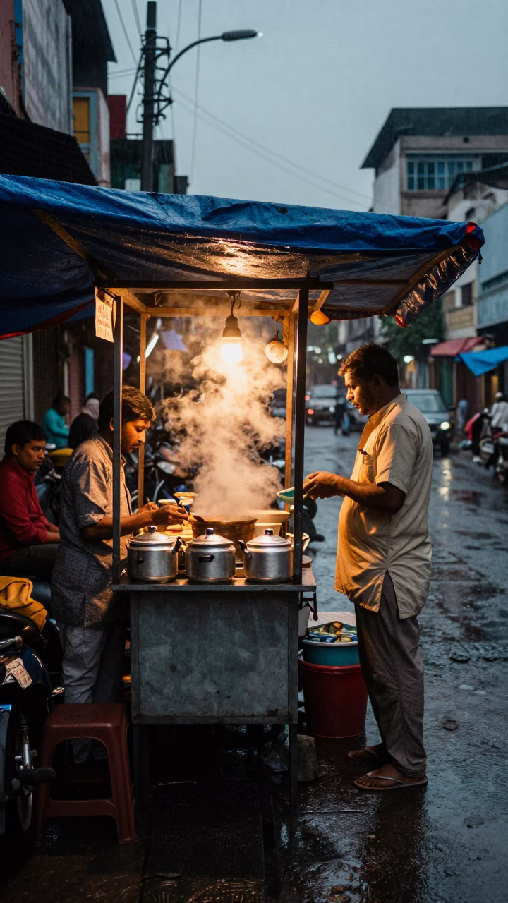 Serving Customers in Hyderabad at Dusk Light in in Hyderabad, India