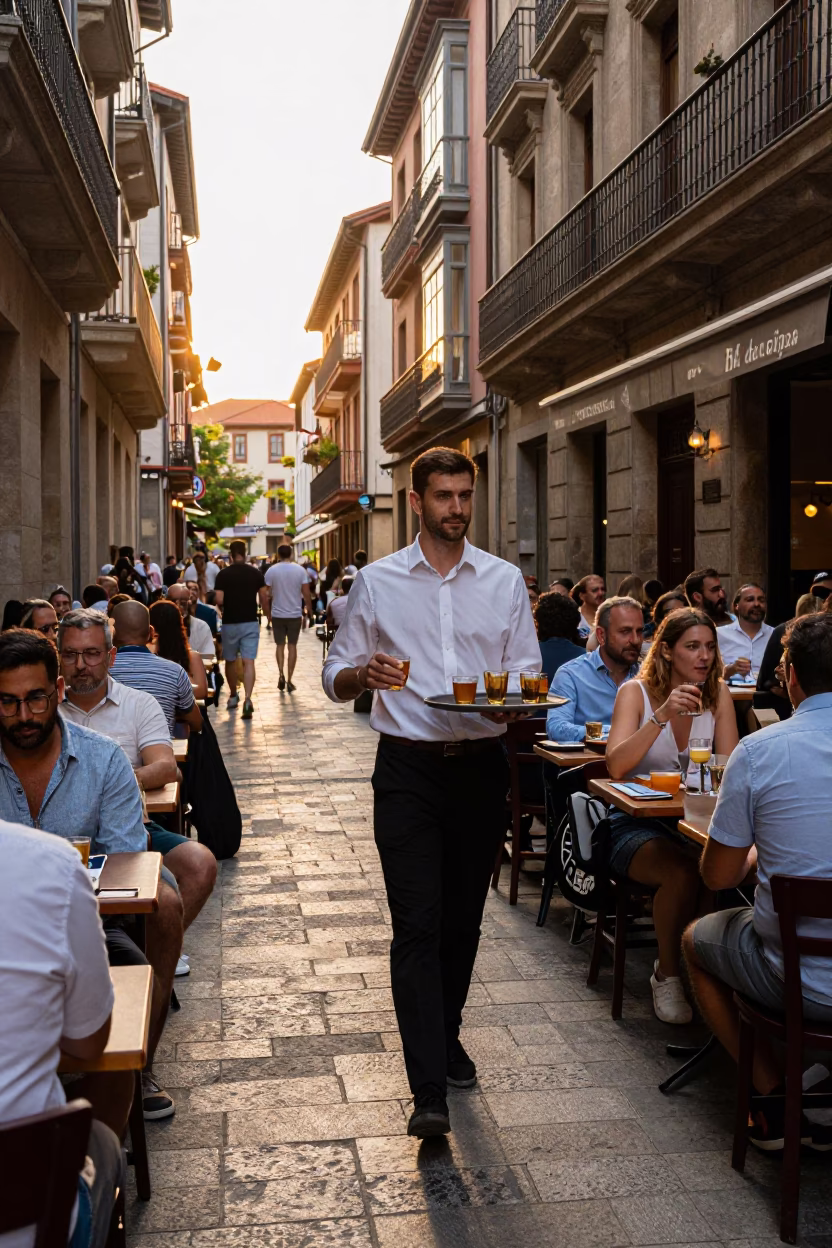 Serving Drinks in Bilbao in in Bilbao, Spain