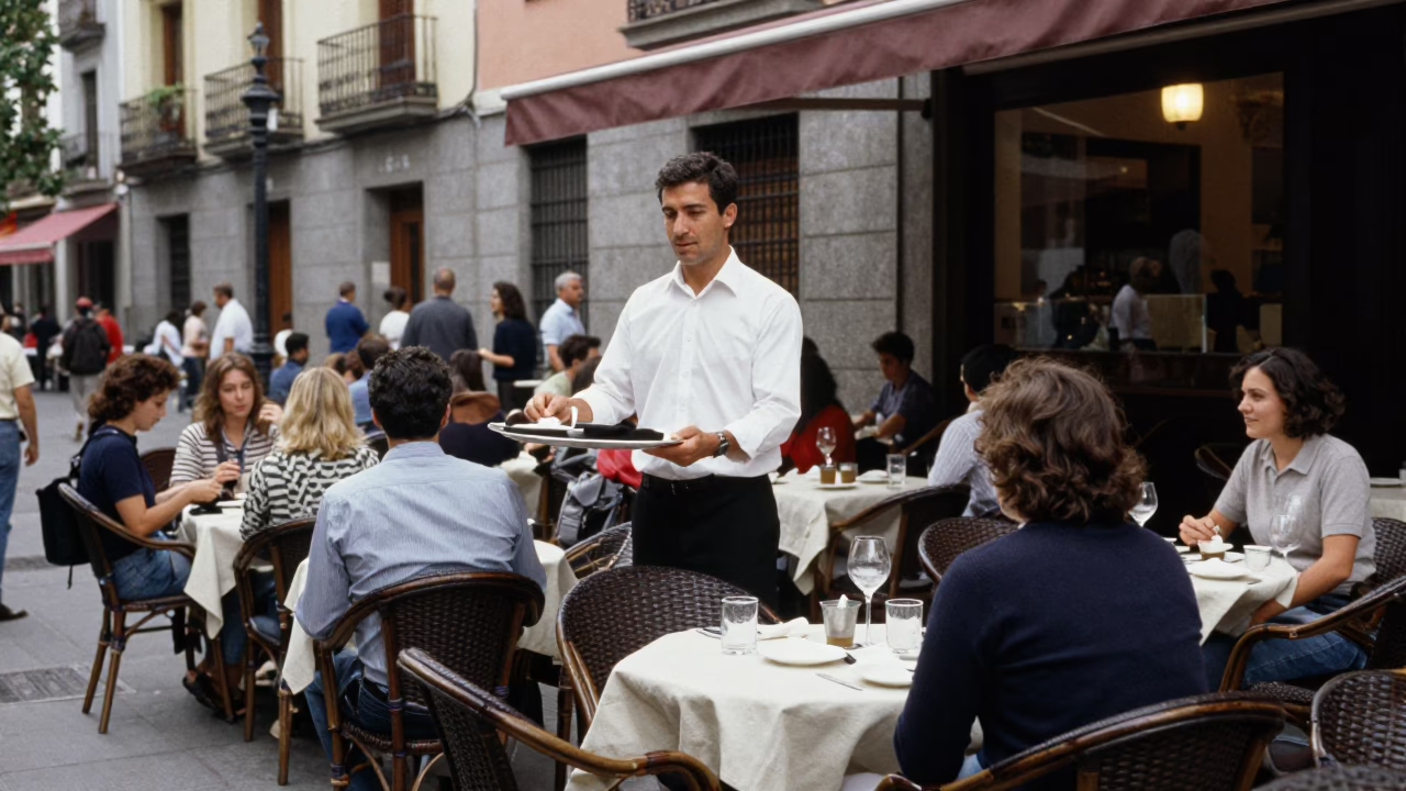 Serving Drinks in Madrid in in Madrid, Spain